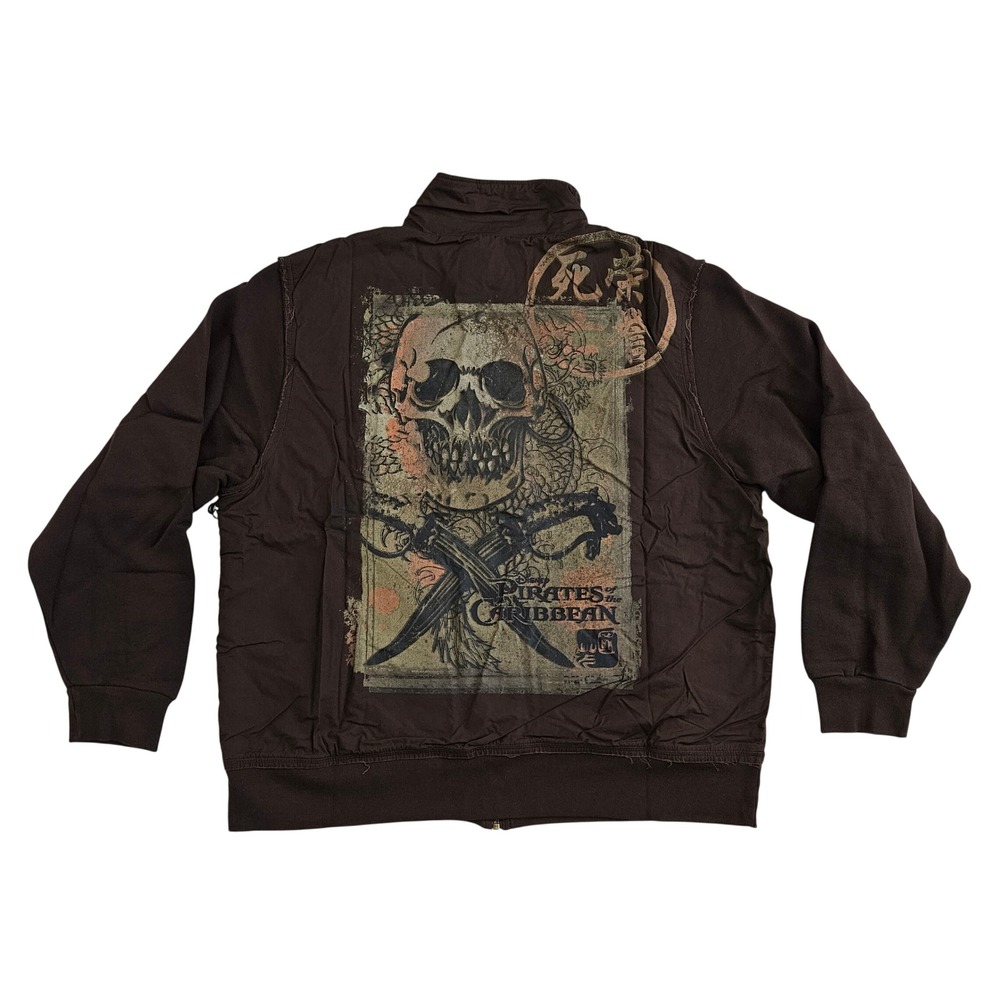 Disney Pirates of the Caribbean Men's XL Full Zip Up Jacket Brown Fleece Sweater